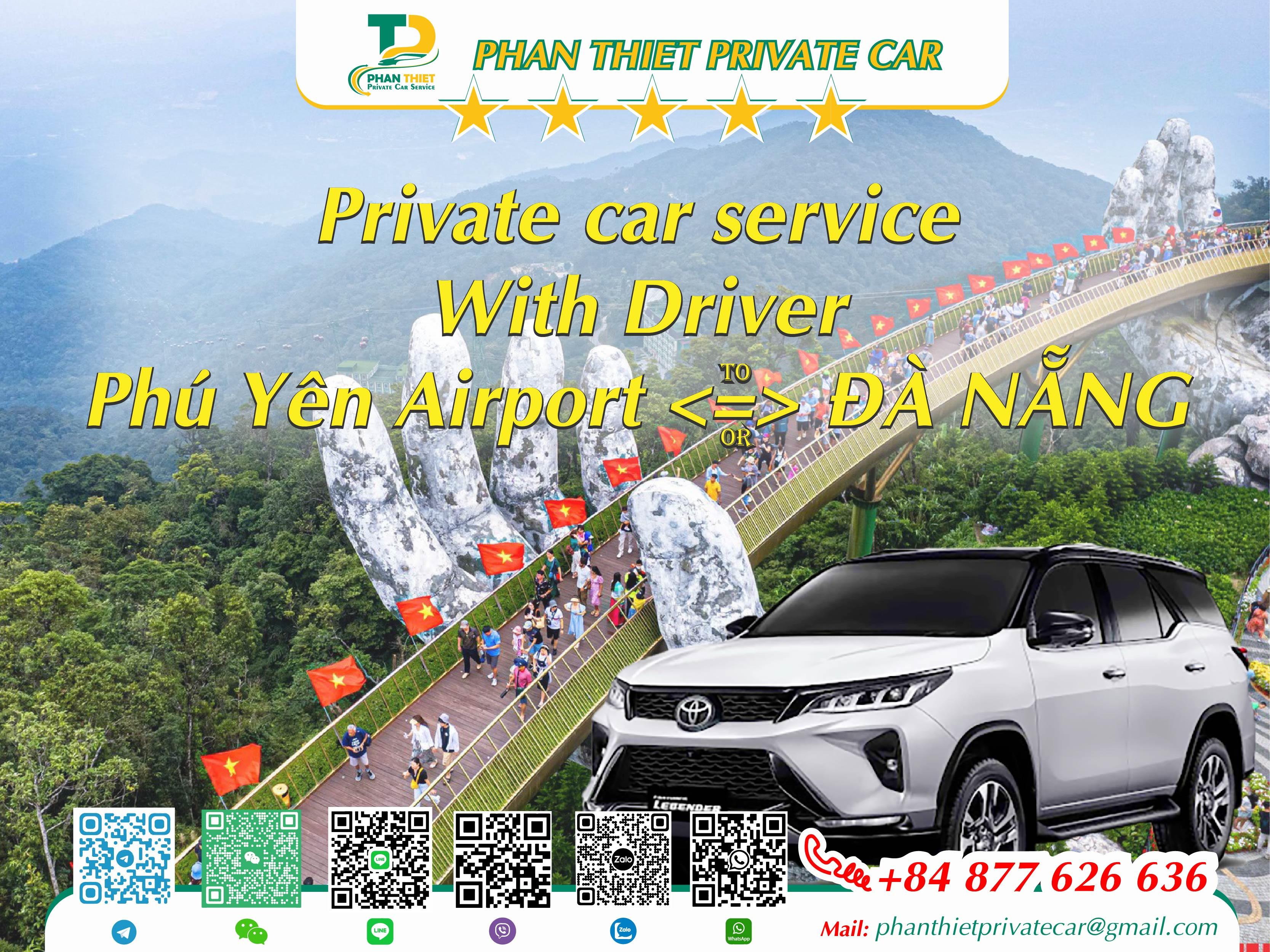 Car rental Phu Yen <=> Da Nang (private car with driver)